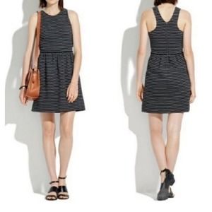 Madewell Pierside Black White Striped A Line Dress Mini Size XS Nautical Classic